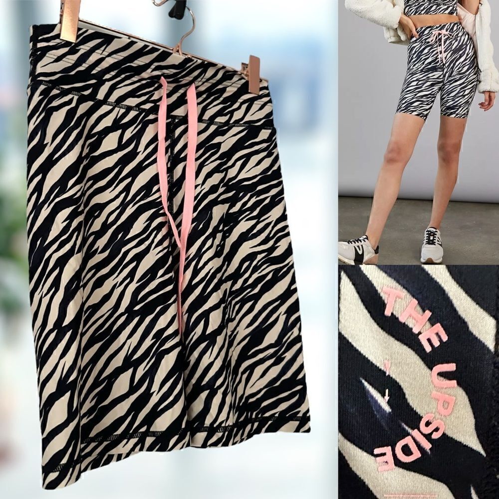 ANTHROPOLOGIE THE UPSIDE ZEBRA PRINT BIKER LOUNGE SHORTS tie waist Size 6